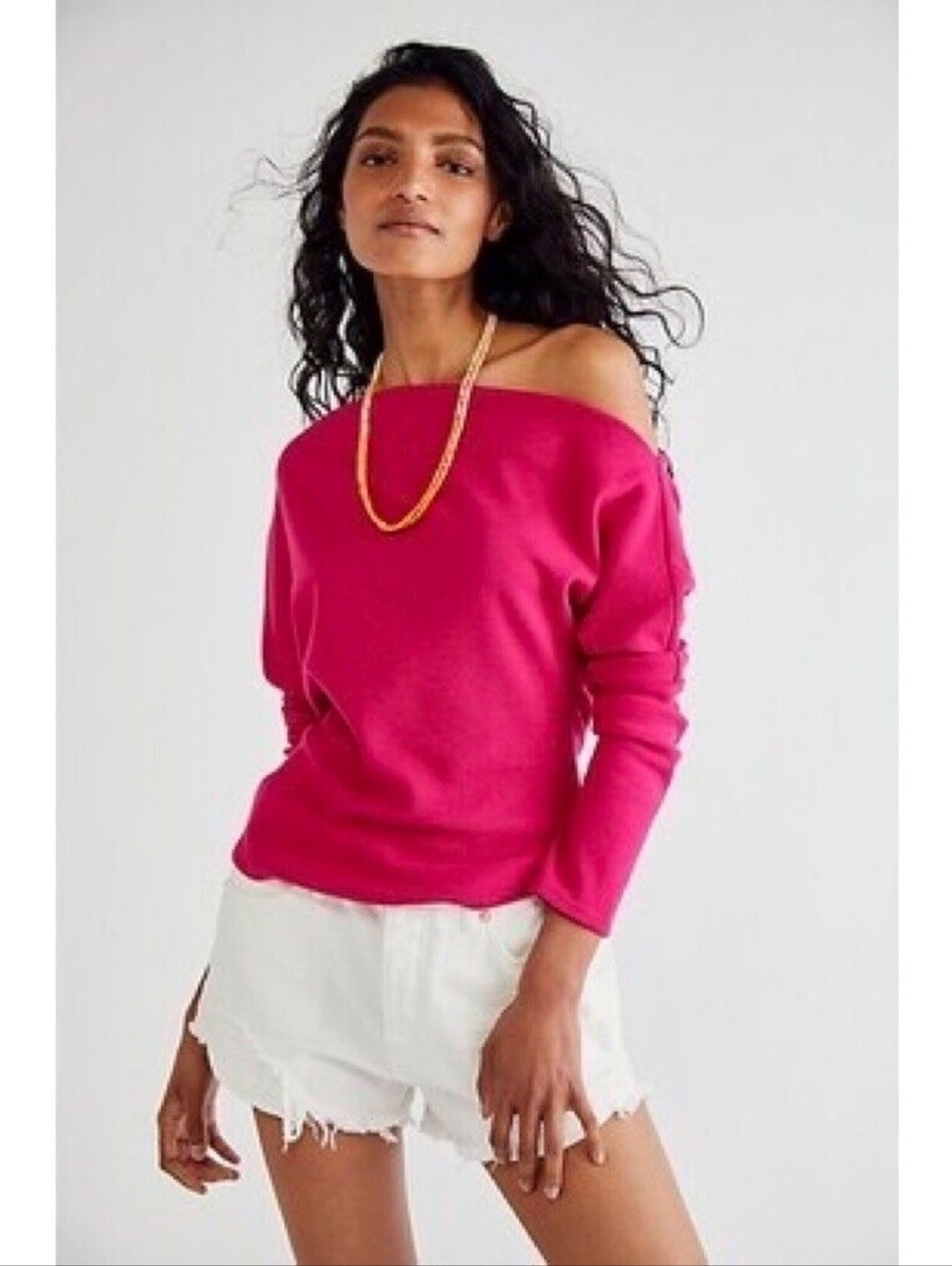 We The Free x Free People Fuji Off Shoulder Hypnotic Hot Pink Thermal Top